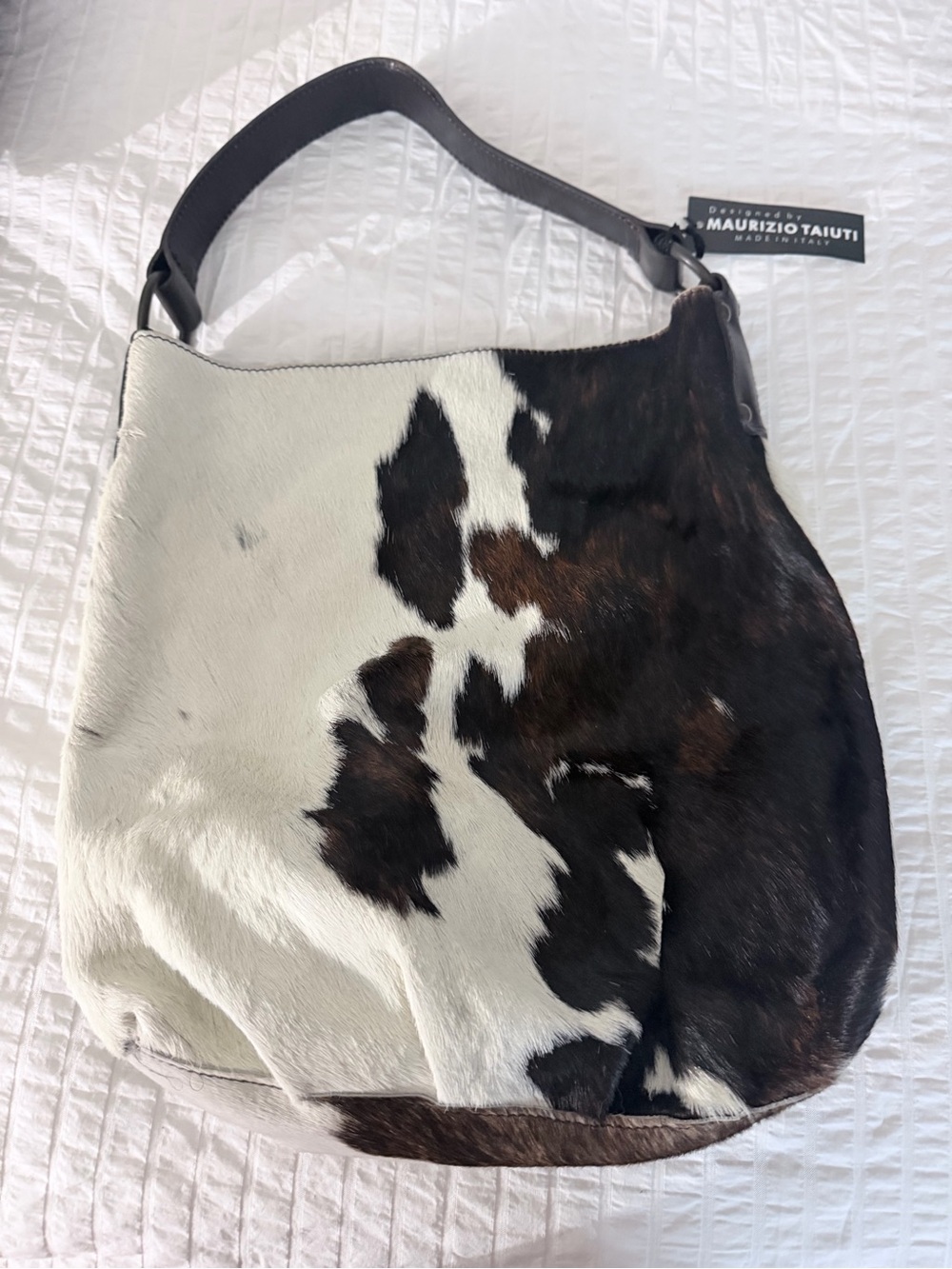Maurizio Taiuti Cowhide Shoulder Bag in Black, White and Brown